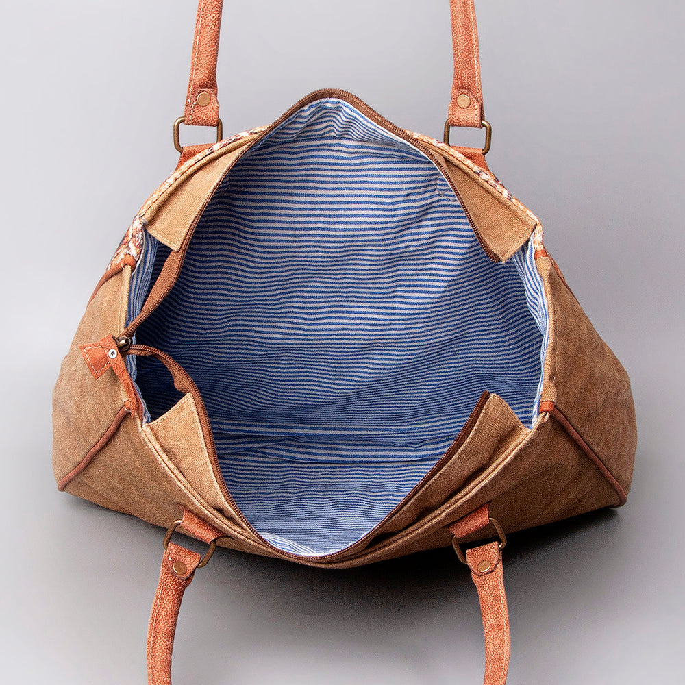 OHLAY Upcycled Wool Embossed Hair-On Genuine Leather Weekender Bag