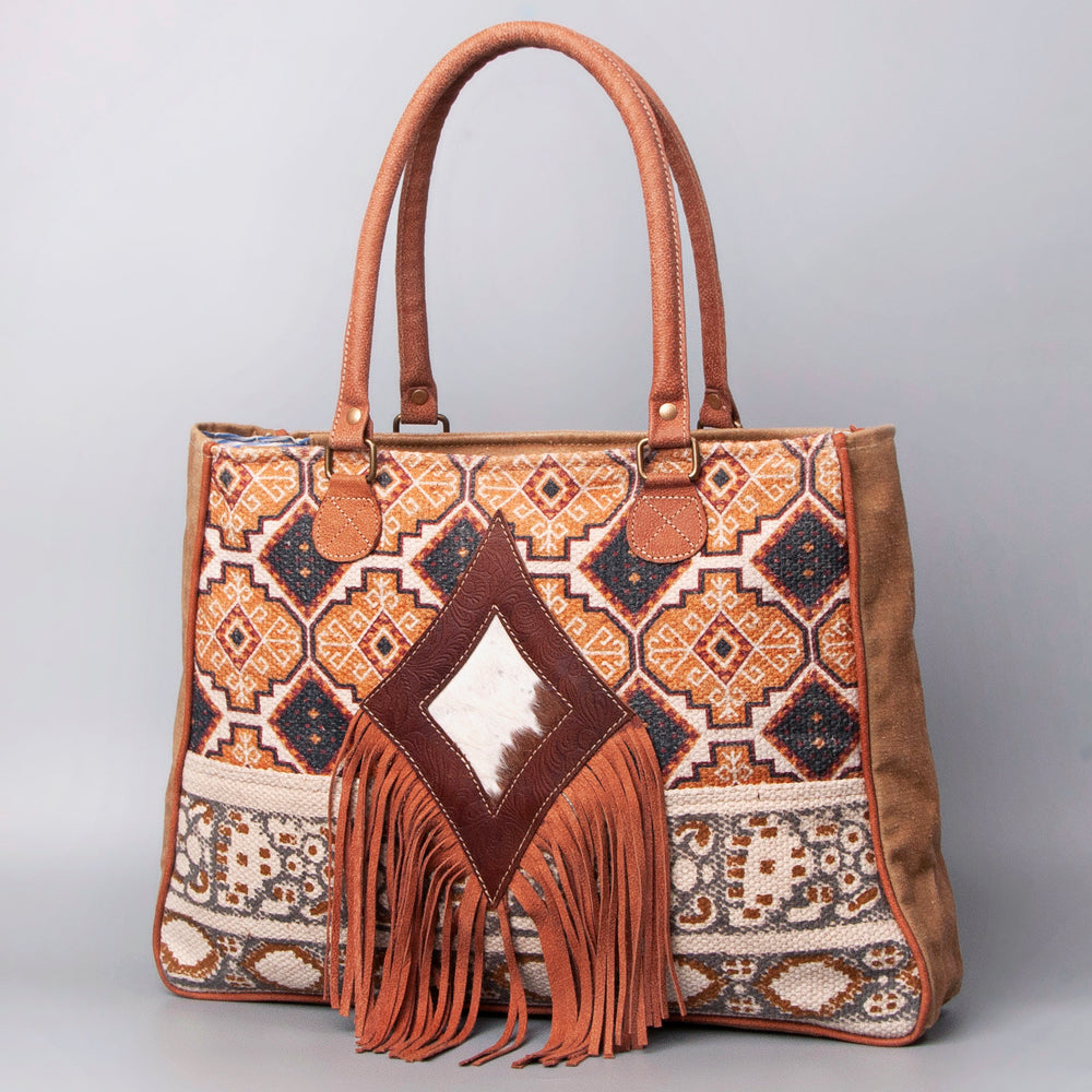 OHLAY Upcycled Wool Embossed Hair-On Genuine Leather Weekender Bag