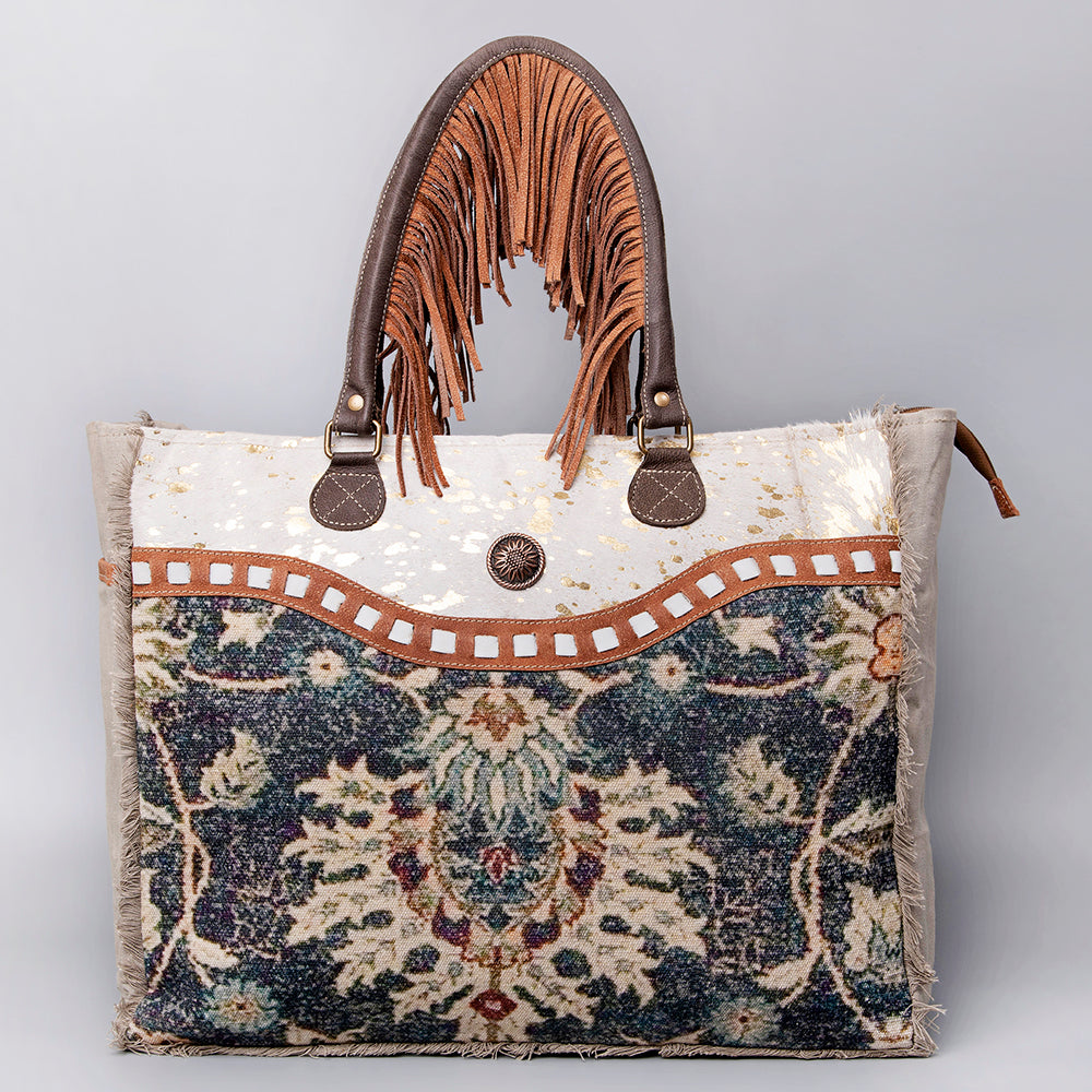 Ohlay Weekender Upcycled Canvas Hair-on Genuine Leather
