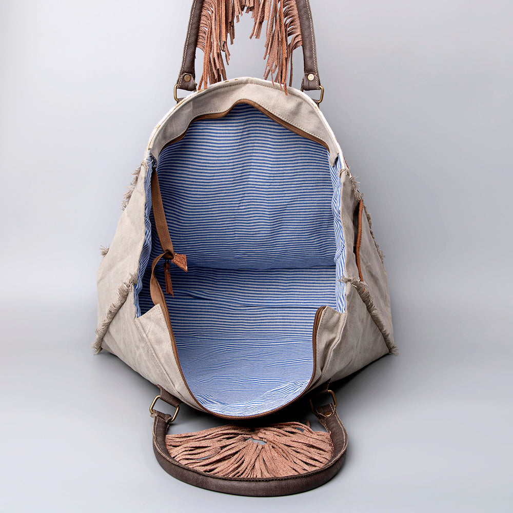 Ohlay Weekender Upcycled Canvas Hair-on Genuine Leather