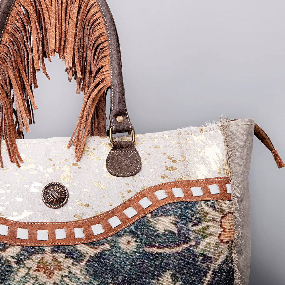Ohlay Weekender Upcycled Canvas Hair-on Genuine Leather