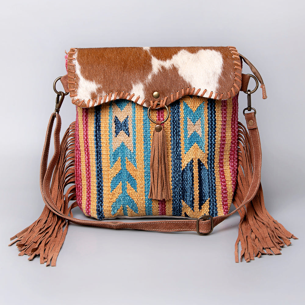 OHLAY Upcycled Wool Canvas Hair-On Leather Crossbody Bag