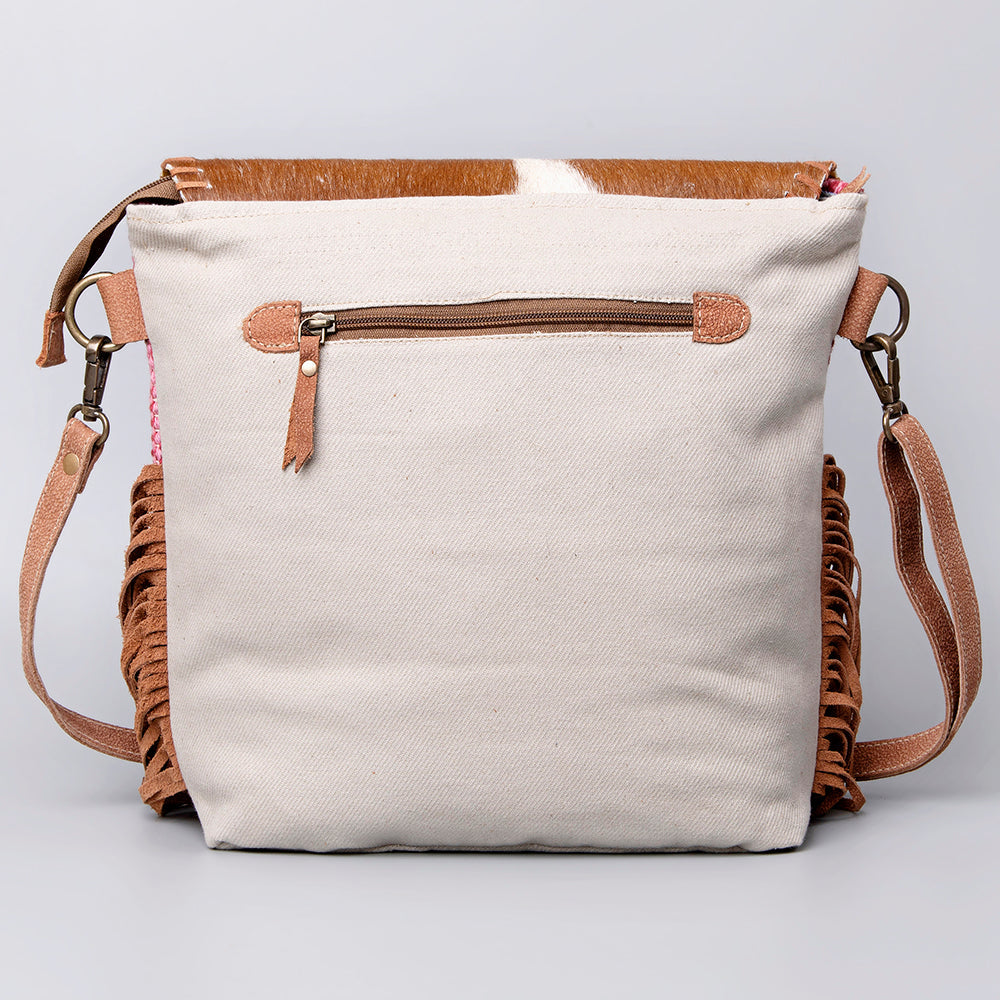 OHLAY Upcycled Wool Canvas Hair-On Leather Crossbody Bag
