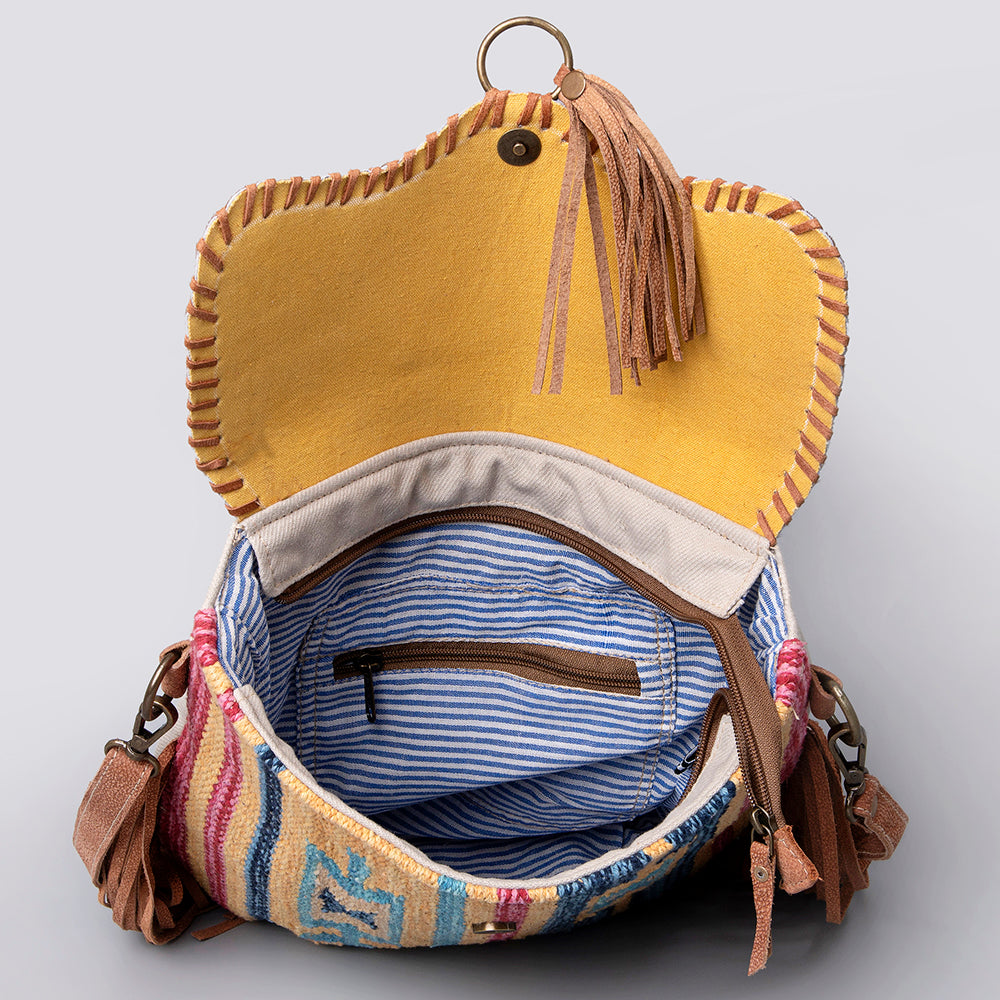 OHLAY Upcycled Wool Canvas Hair-On Leather Crossbody Bag