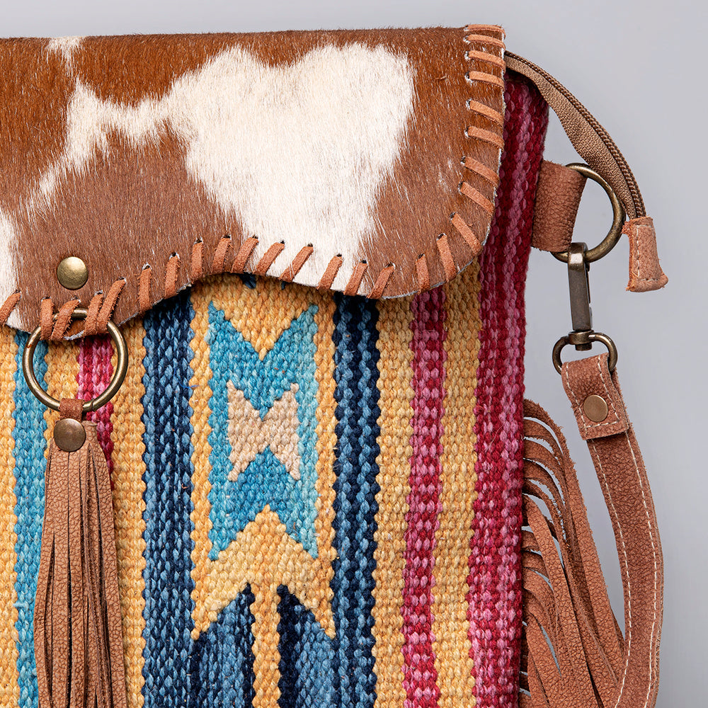OHLAY Upcycled Wool Canvas Hair-On Leather Crossbody Bag