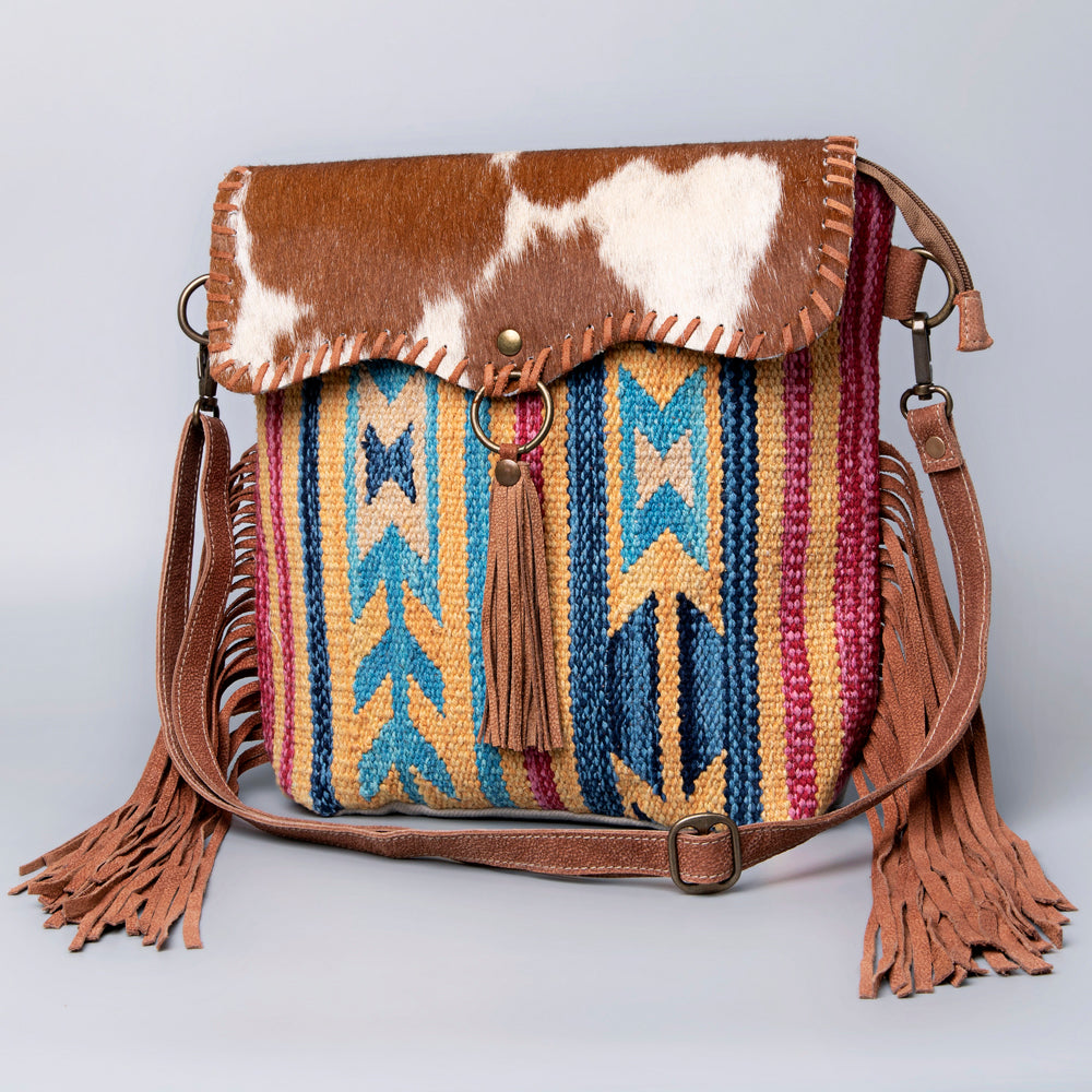 OHLAY Upcycled Wool Canvas Hair-On Leather Crossbody Bag
