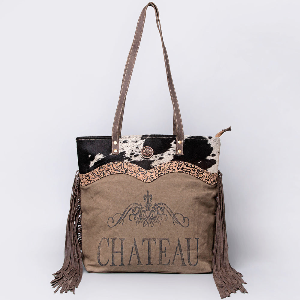 Ohlay Hobo Upcycled Canvas Embossed Hair-on Genuine Leather