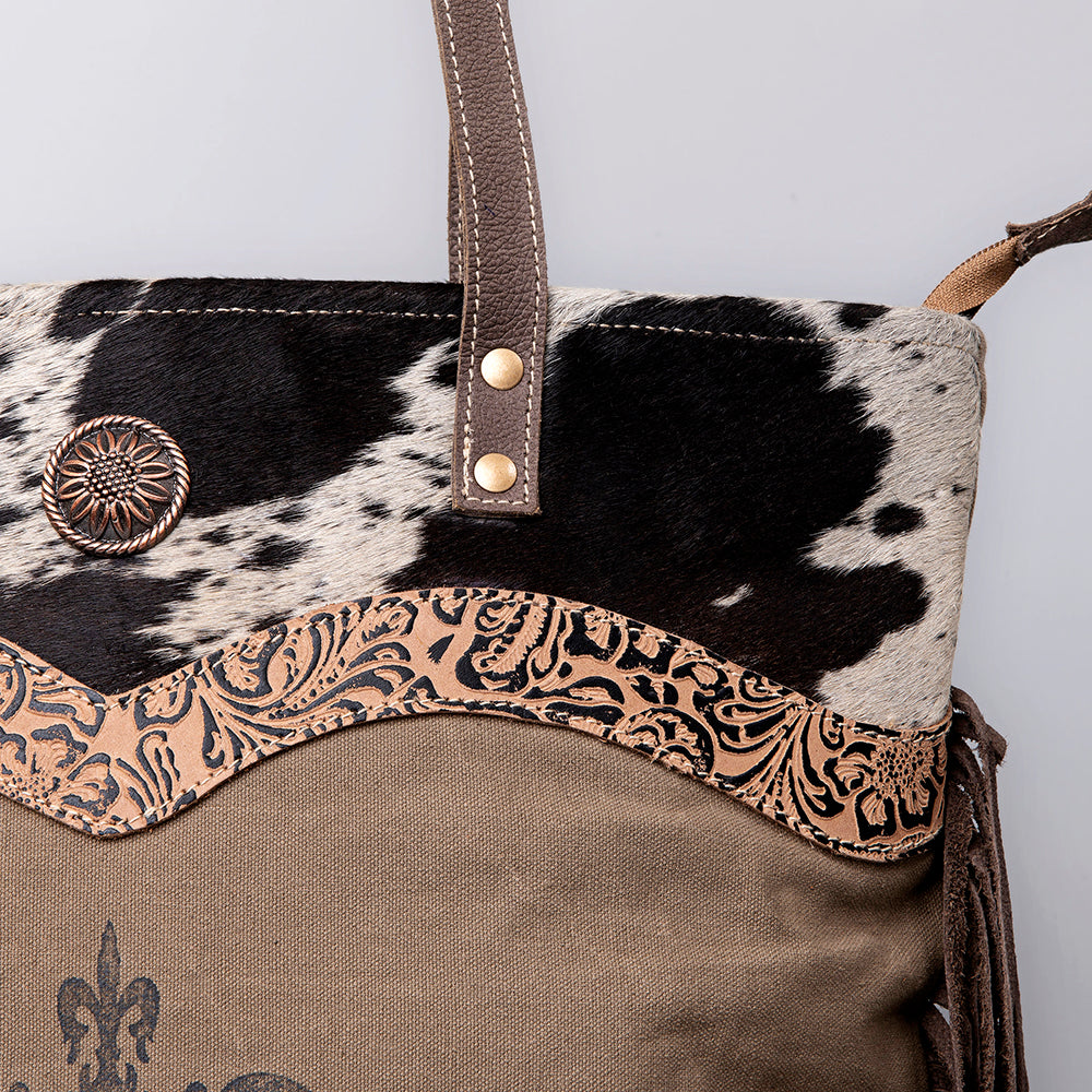 Ohlay Hobo Upcycled Canvas Embossed Hair-on Genuine Leather