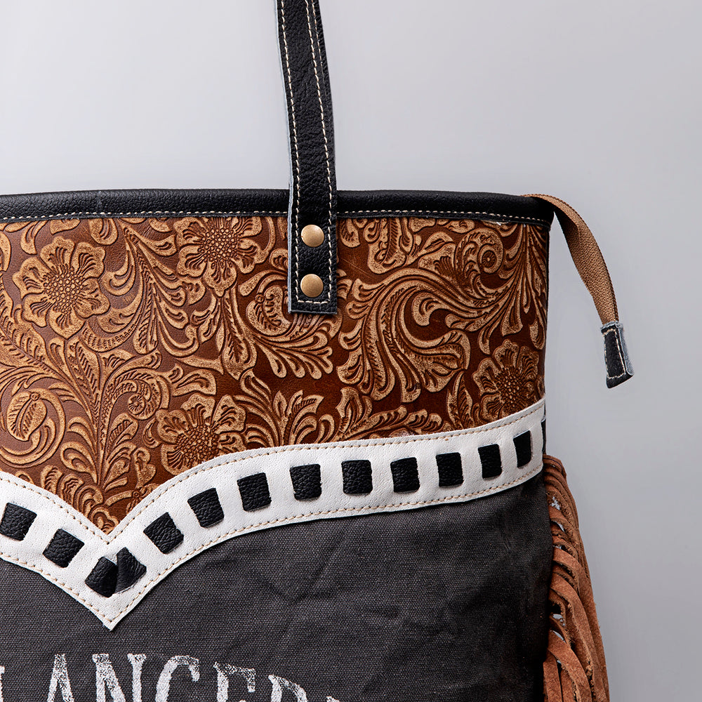 Ohlay Hobo Upcycled Canvas Embossed Genuine Leather