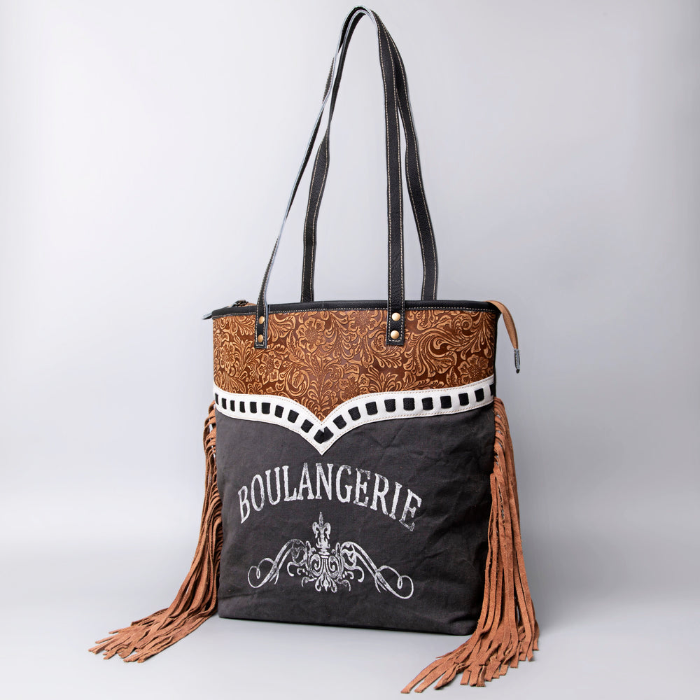 Ohlay Hobo Upcycled Canvas Embossed Genuine Leather