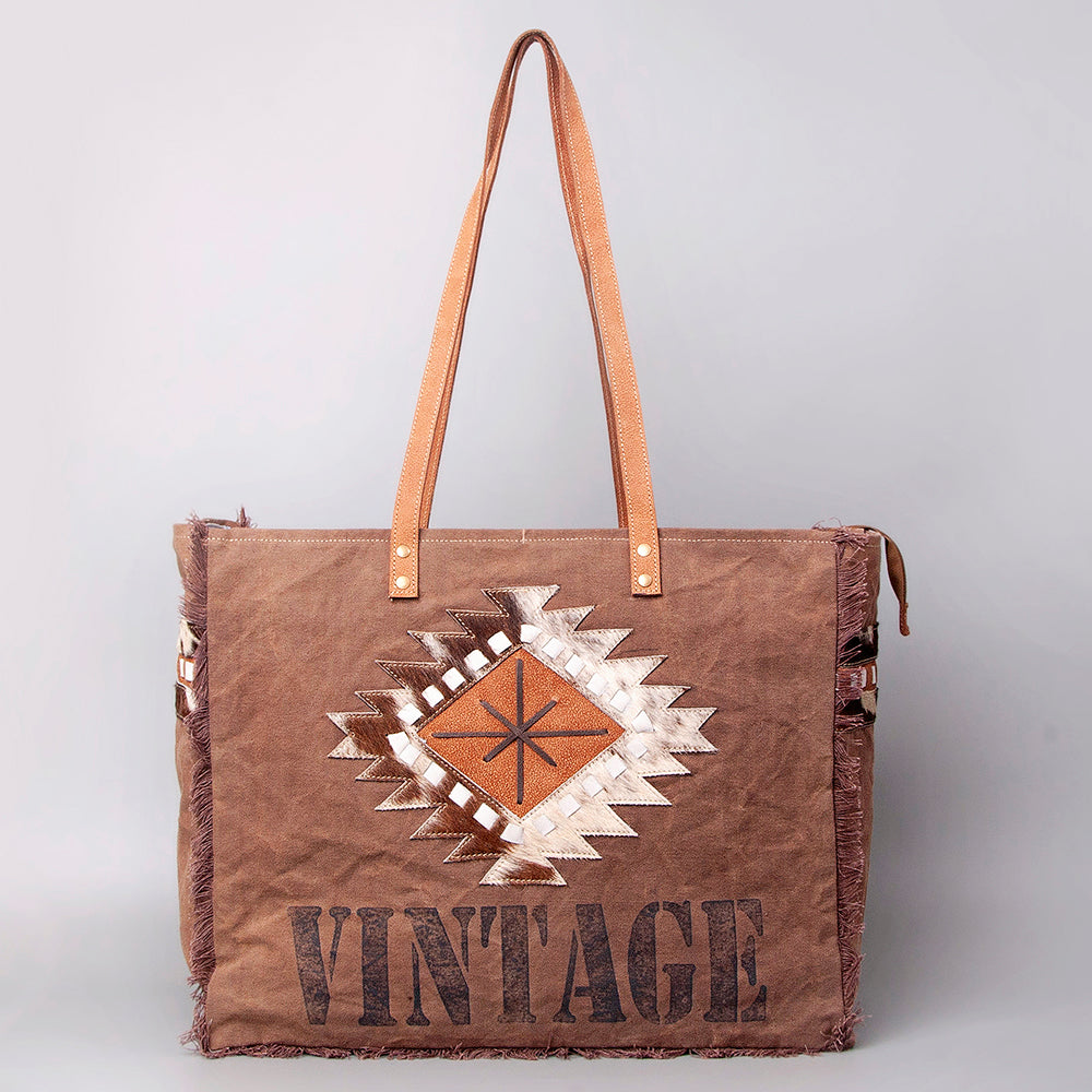 Ohlay Weekender Upcycled Canvas Hair-on Genuine Leather