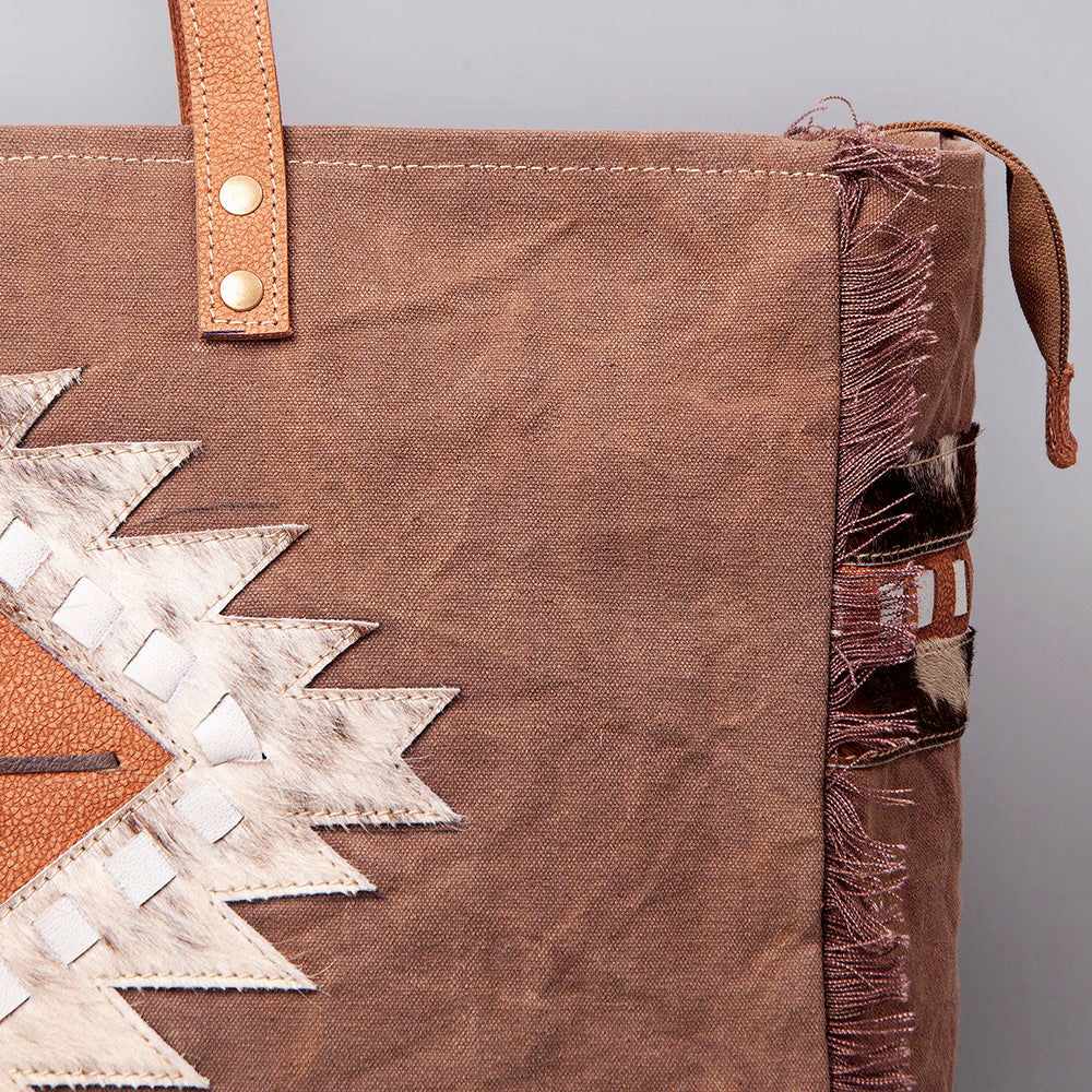 Ohlay Weekender Upcycled Canvas Hair-on Genuine Leather