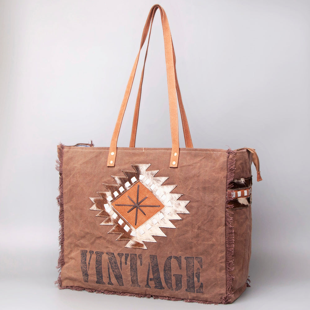Ohlay Weekender Upcycled Canvas Hair-on Genuine Leather
