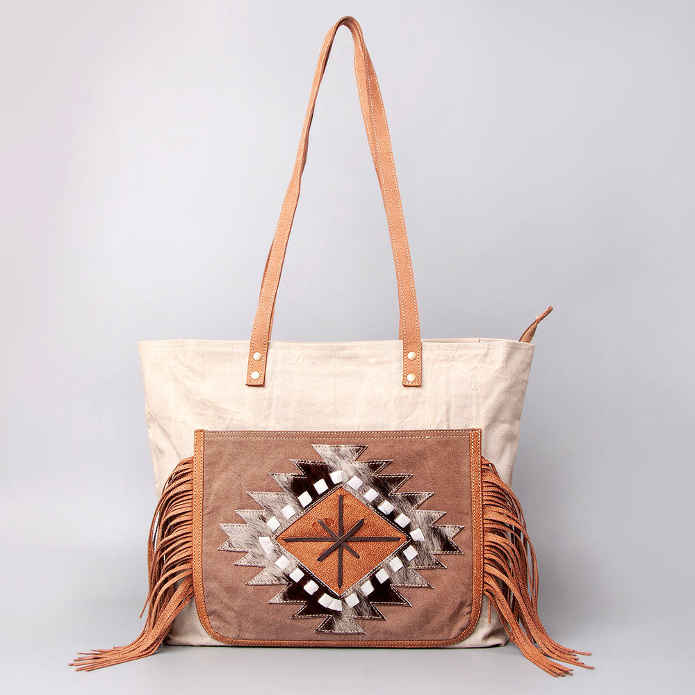 OHLAY Weekender Upcycled Canvas Hair-On Genuine Leather Women Bag Western Handbag Purse | Womens Handbags Belt for Summer