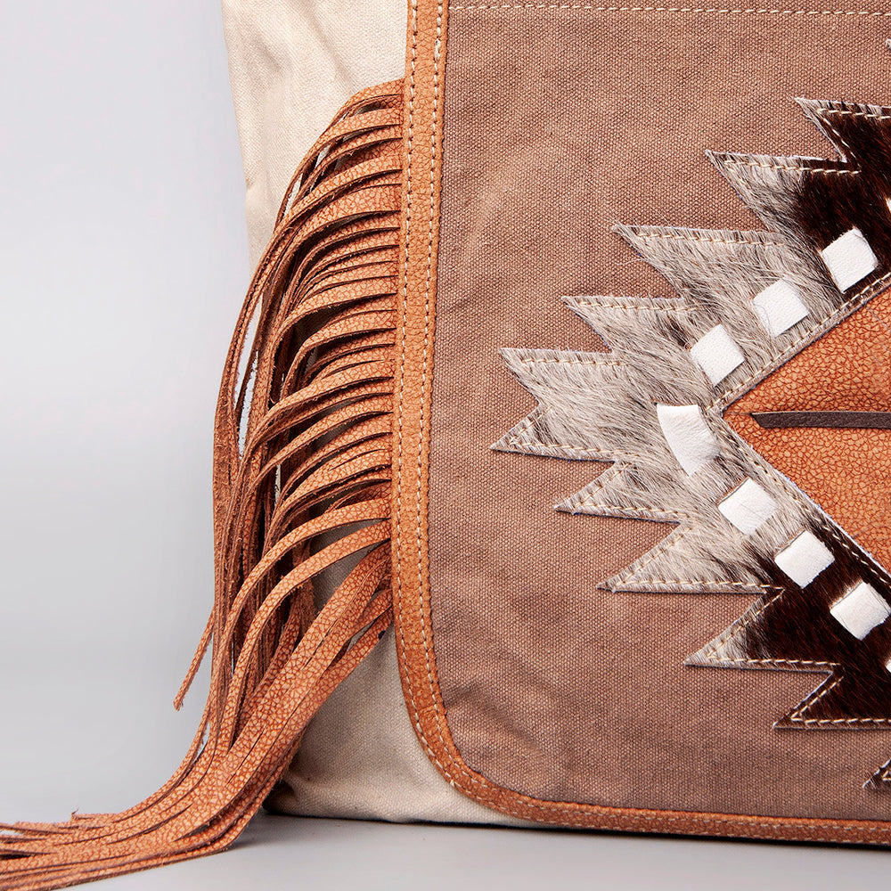 OHLAY Weekender Upcycled Canvas Hair-On Genuine Leather Women Bag Western Handbag Purse | Womens Handbags Belt for Summer