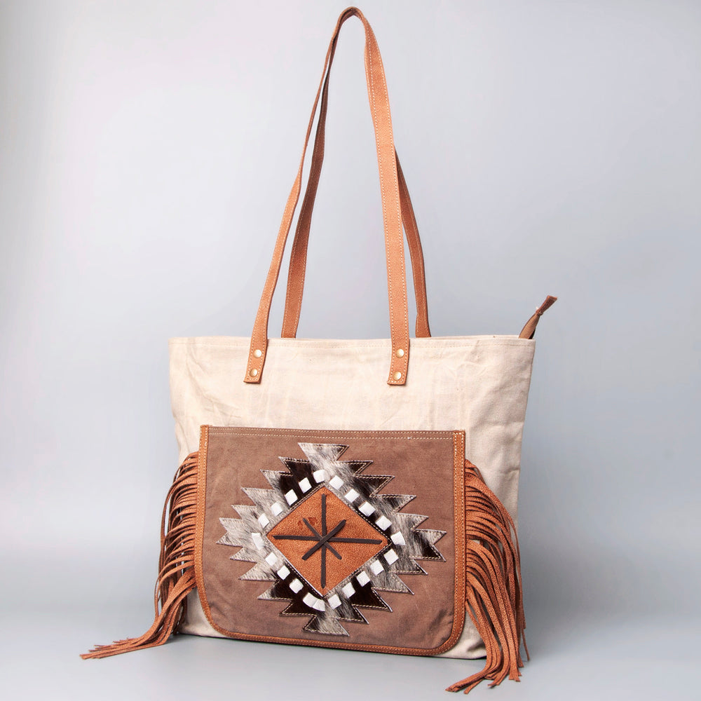 OHLAY Weekender Upcycled Canvas Hair-On Genuine Leather Women Bag Western Handbag Purse | Womens Handbags Belt for Summer