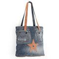 OHLAY Cotton Denim Leather Tote
