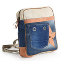 OHLAY Cotton Denim Leather Backpack