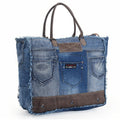 OHLAY Cotton Denim Genuine Leather Weekender Bag