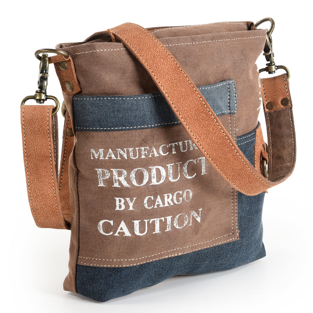 OHLAY Cotton Denim Leather Crossbody Bag