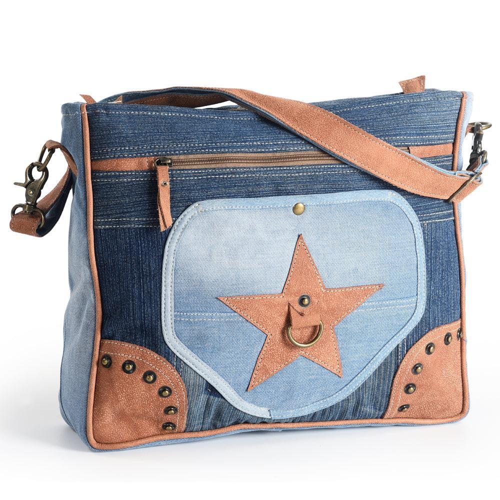 OHLAY Cotton Denim Leather Crossbody Bag