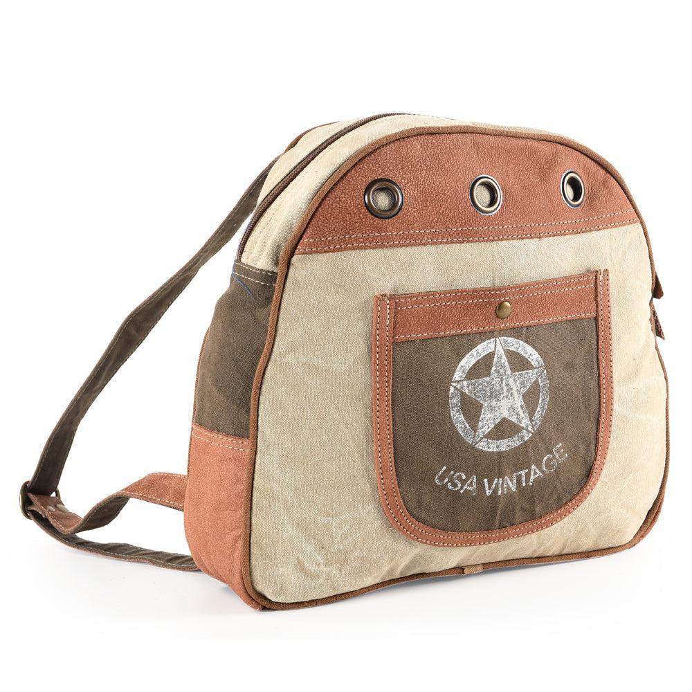 OHLAY Cotton Denim Leather Backpack