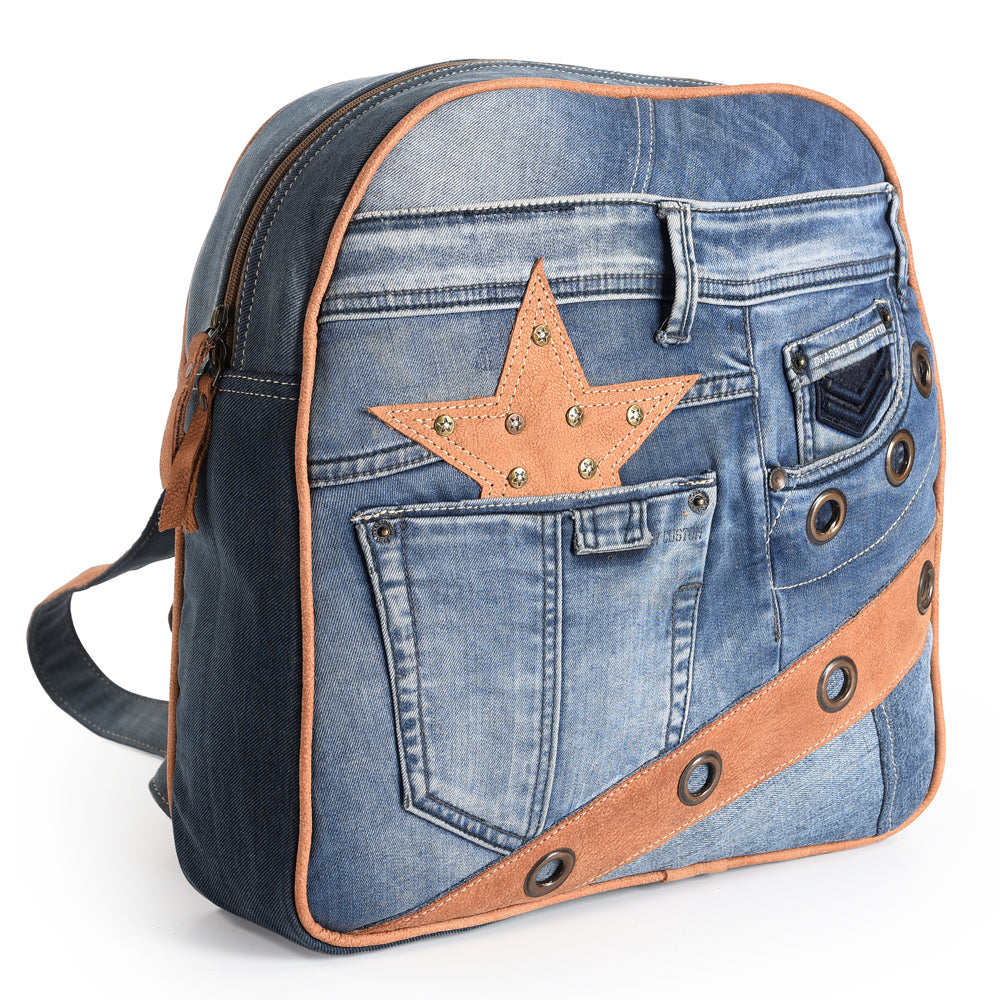 OHLAY Cotton Denim Leather Tote