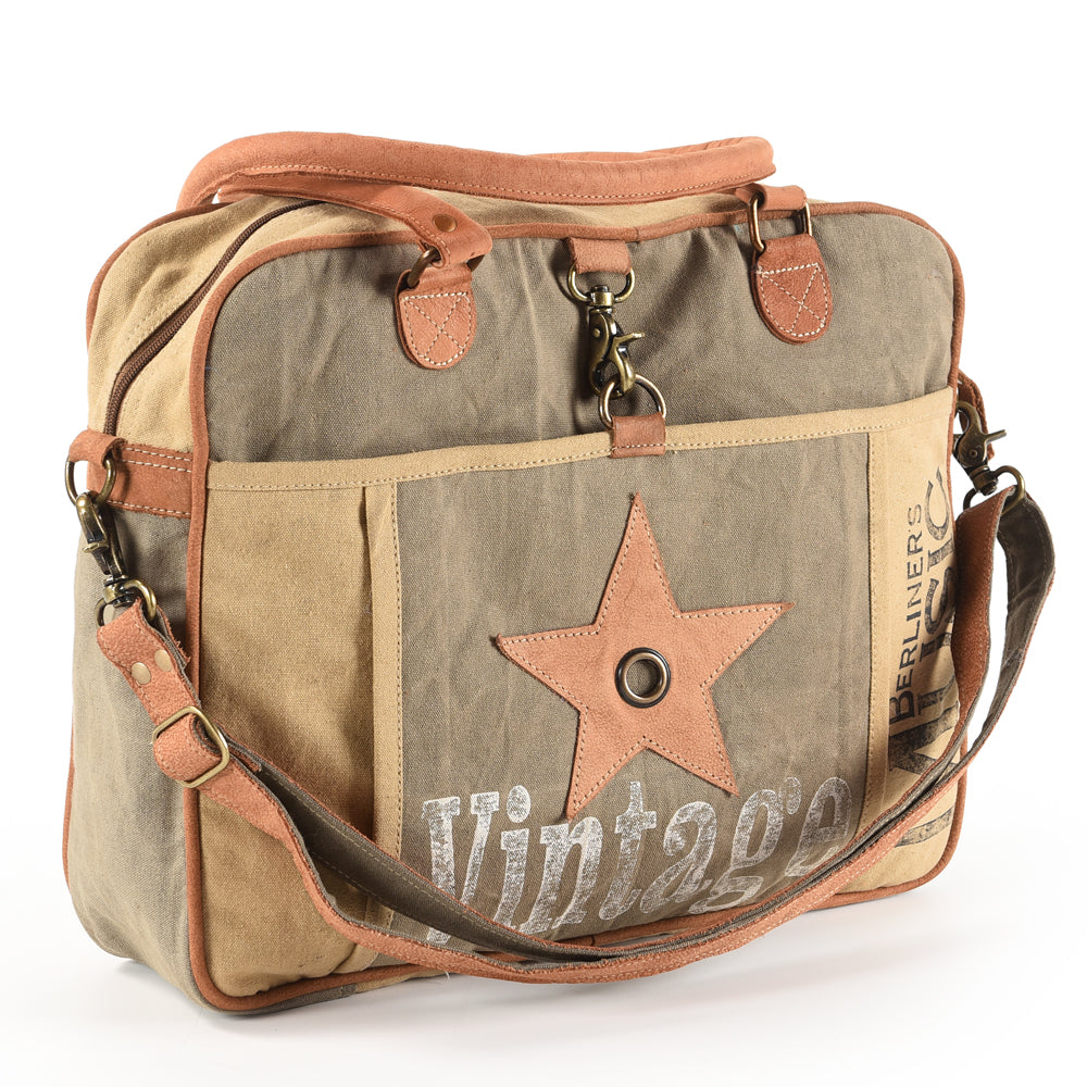 OHLAY Upcycled Canvas Leather Briefcase