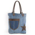 OHLAY Cotton Denim Leather Tote