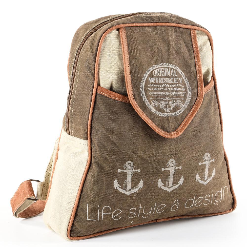 OHLAY Upcycled Canvas Leather Backpack
