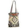 OHLAY Hand-Tooled Upcycled Wool Canvas Hair-On Leather Tote