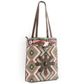 OHLAY Hand-Tooled Upcycled Wool Canvas Hair-On Leather Tote