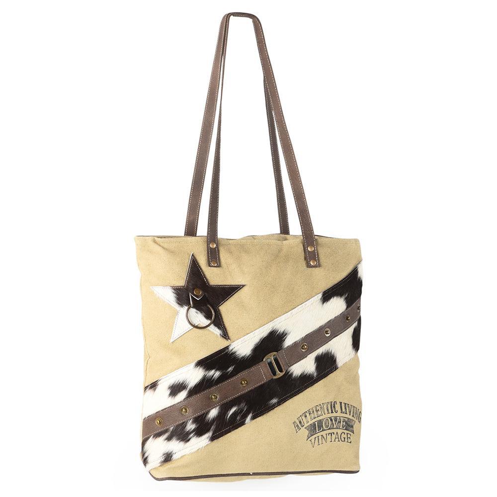 OHLAY Upcycled Canvas Hair-On Leather Tote