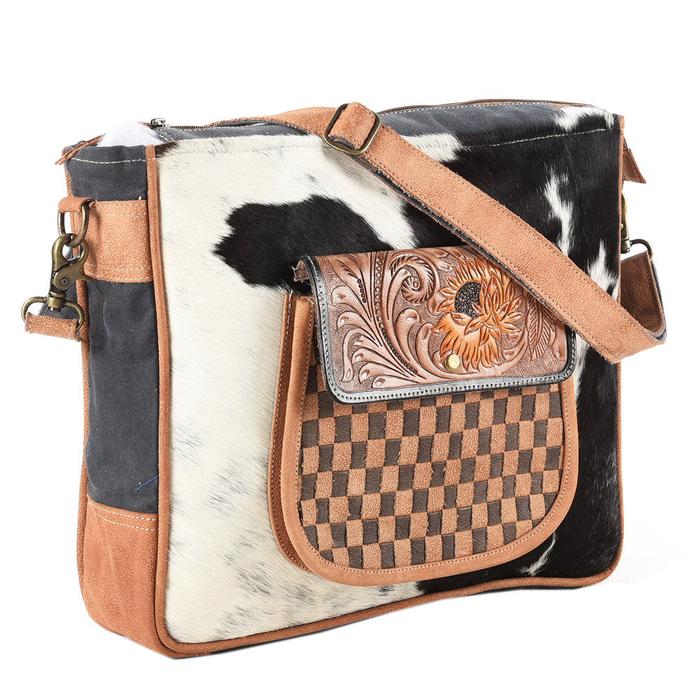 Ohlay Hobo Hand Tooled Upcycled Canvas Hair-on Genuine Leather
