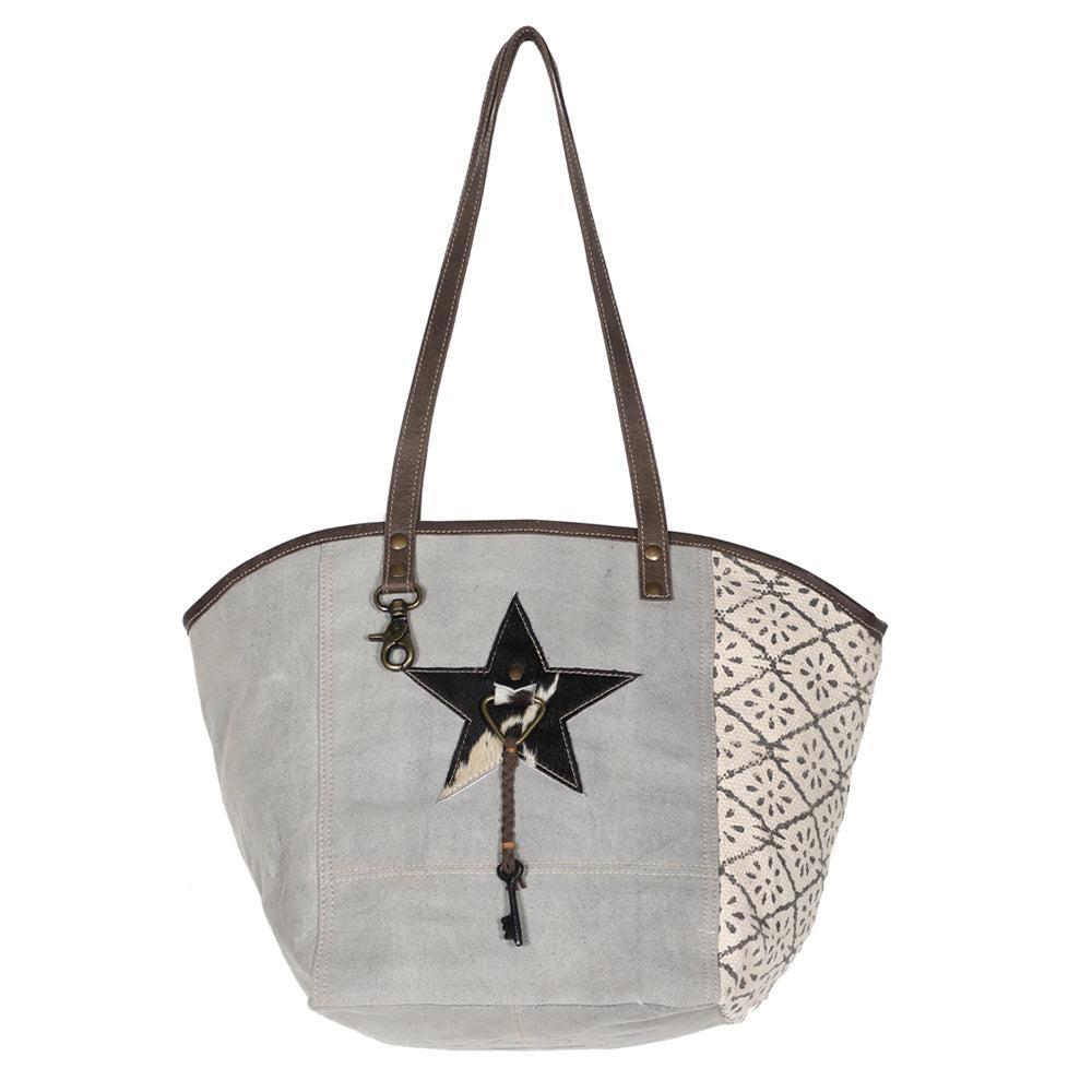 OHLAY Upcycled Canvas Hair-On Leather Tote