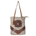 OHLAY Hand-Tooled Upcycled Canvas Leather Tote