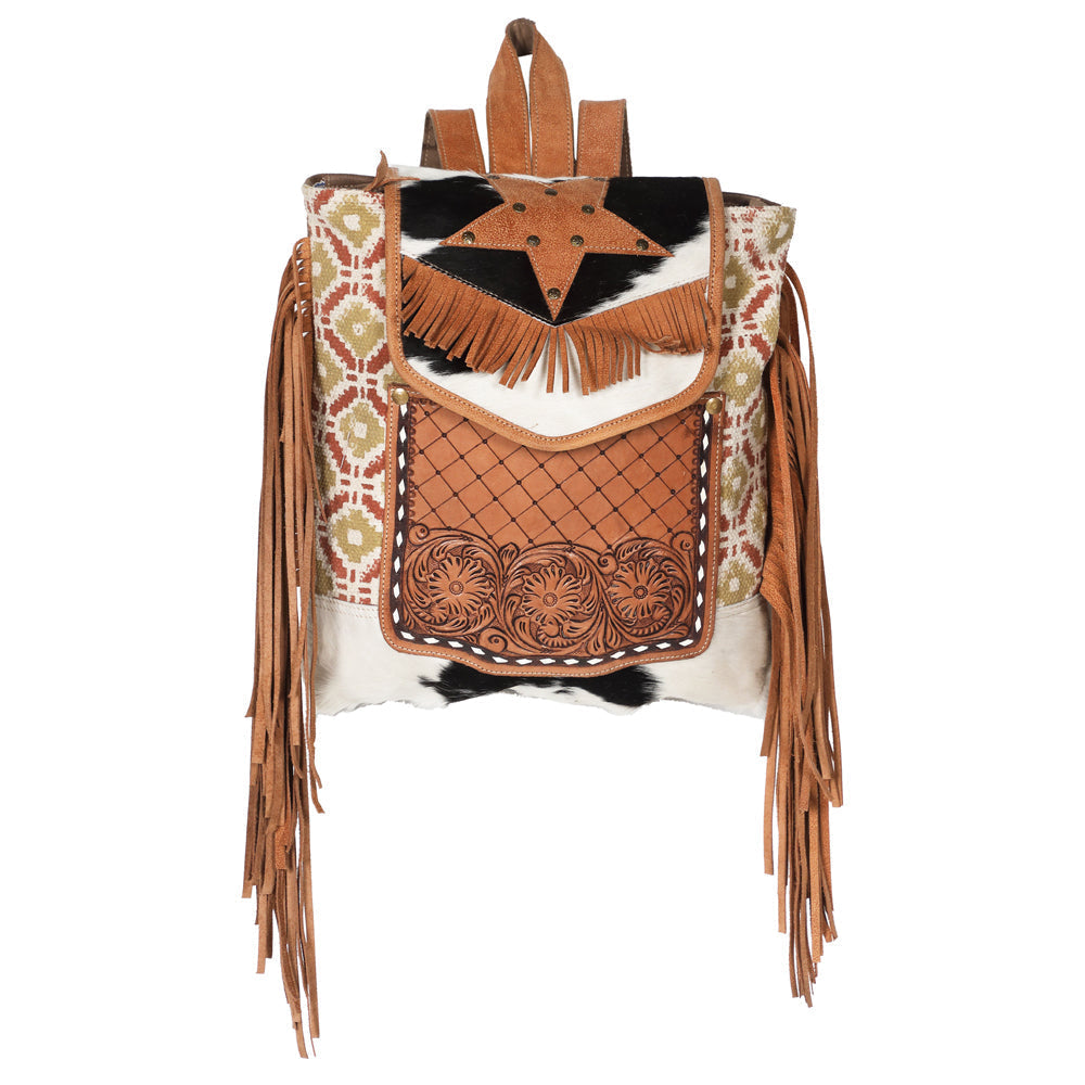 OHLAY Hand-Tooled Upcycled Canvas Hair-On Leather Crossbody Bag