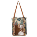 OHLAY Hand-Tooled Upcycled Canvas Hair-On Leather Tote