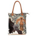 OHLAY Hand-Tooled Upcycled Canvas Hair-On Leather Tote