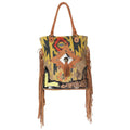 OHLAY Hand-Tooled Upcycled Wool Canvas Hair-On Leather Tote