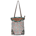 OHLAY Hand-Tooled Upcycled Canvas Hair-On Leather Tote