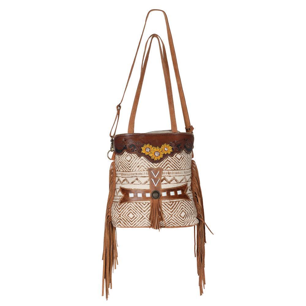 OHLAY Hand-Tooled Upcycled Canvas Leather Tote