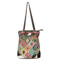OHLAY Hand-Tooled Upcycled Wool Canvas Hair-On Leather Tote