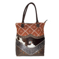 OHLAY Hand-Tooled Upcycled Canvas Hair-On Leather Tote