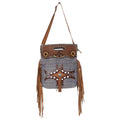 OHLAY Hand-Tooled Upcycled Wool Canvas Embossed Leather Clutch