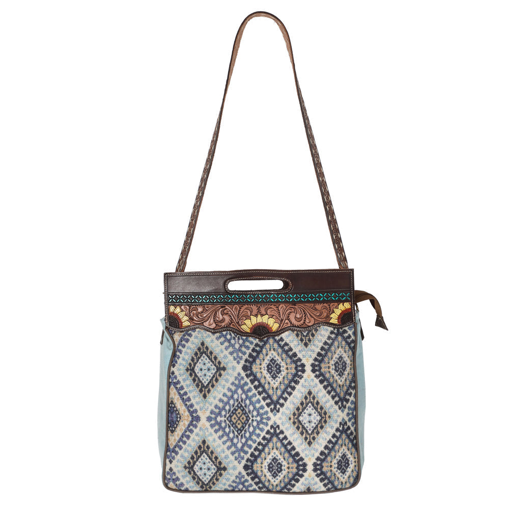 OHLAY Hand-Tooled Upcycled Canvas Leather Clutch