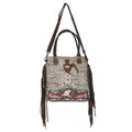 OHLAY Hand-Tooled Upcycled Canvas Hair-On Leather Tote