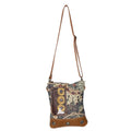 OHLAY Hand-Tooled Upcycled Canvas Hair-On Leather Crossbody Bag