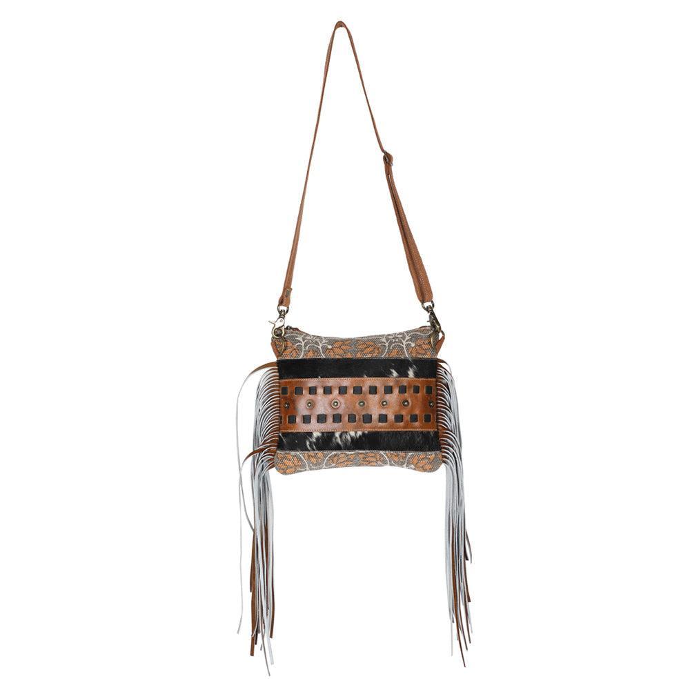OHLAY Upcycled Canvas Hair-On Leather Crossbody Bag
