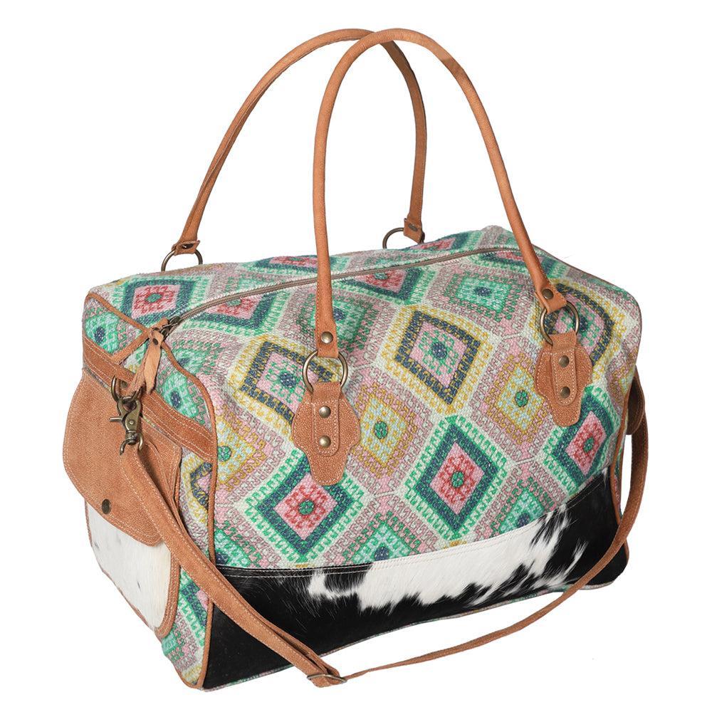 OHLAY Upcycled Wool Canvas Hair-On Leather Duffel Bag